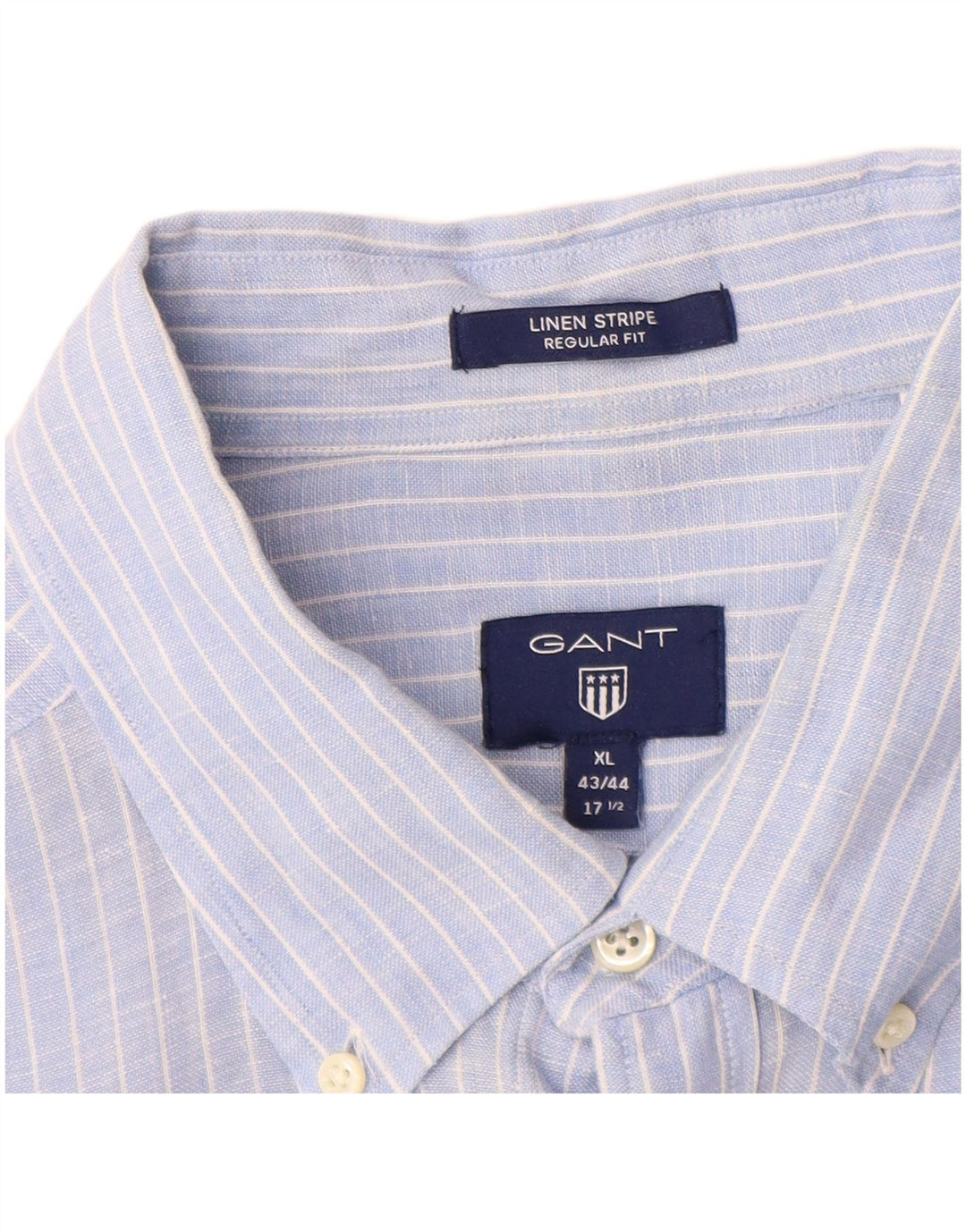 Gant Camicia da uomo vestibilità regolare taglia 43/44 17 1/2 XL Lino gessato blu