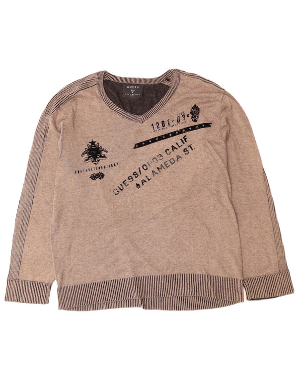 Maglione GUESS da uomo con scollo a V grafico XL grigio