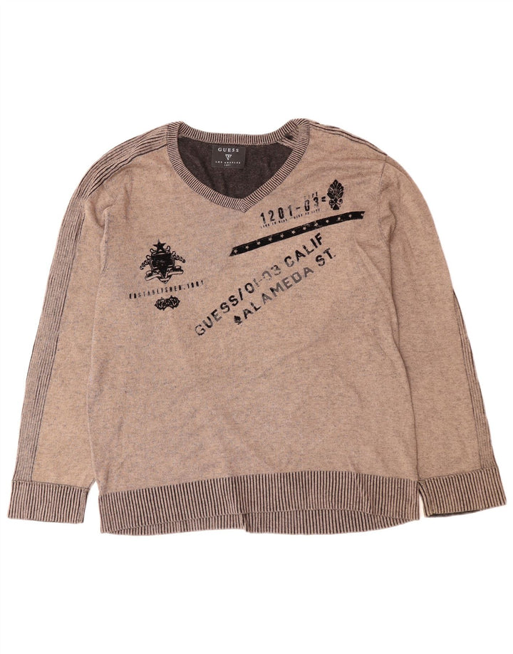 Maglione GUESS da uomo con scollo a V grafico XL grigio