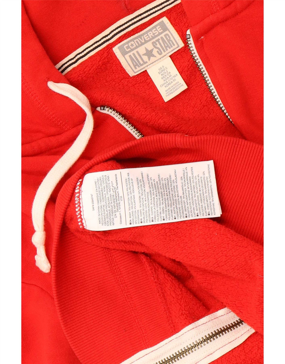 Maglione con cappuccio e zip da uomo Converse piccolo in cotone rosso