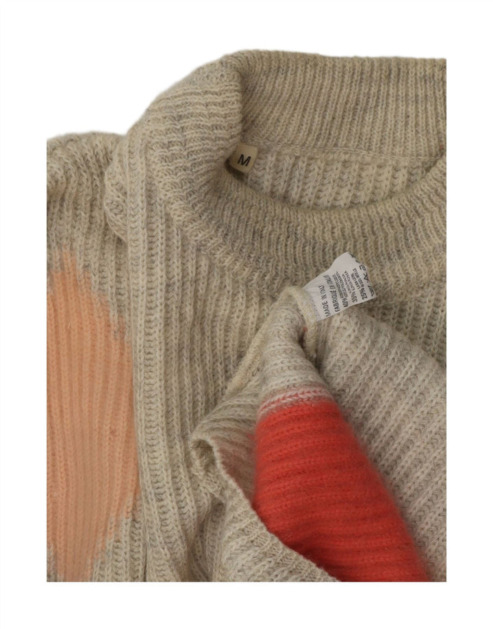 Maglione vintage da uomo con collo alto e acrilico geometrico grigio medio