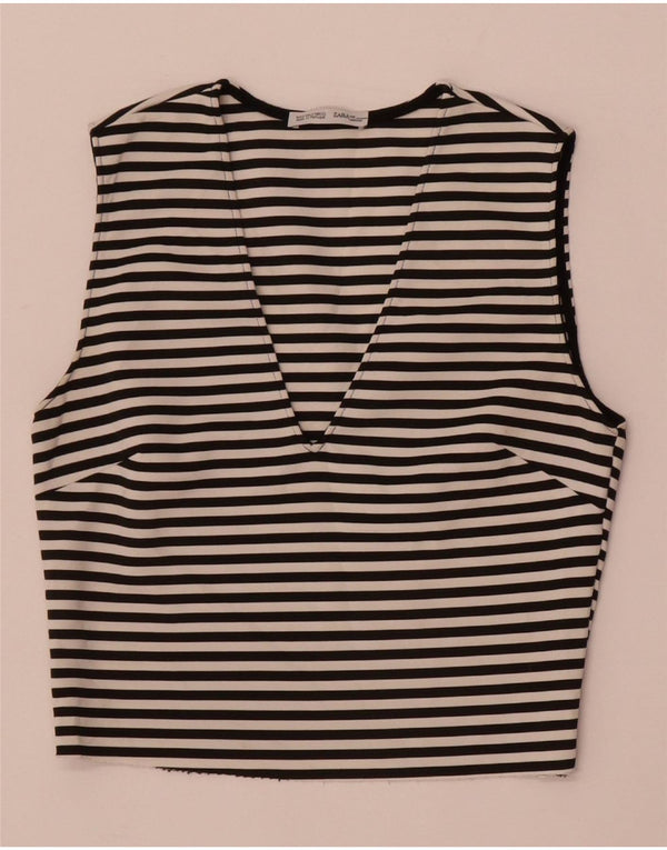 Top corto senza maniche da donna Zara UK 8 piccolo a righe nere