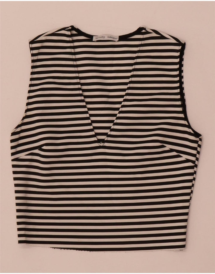 Top corto senza maniche da donna Zara UK 8 piccolo a righe nere