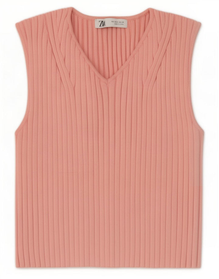 Canotta corta da donna Zara UK 12 Poliestere rosa medio