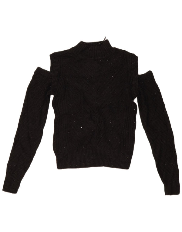 DKNY Maglione da donna con collo alto e spalle scoperte, maglione UK 6 XS acrilico nero