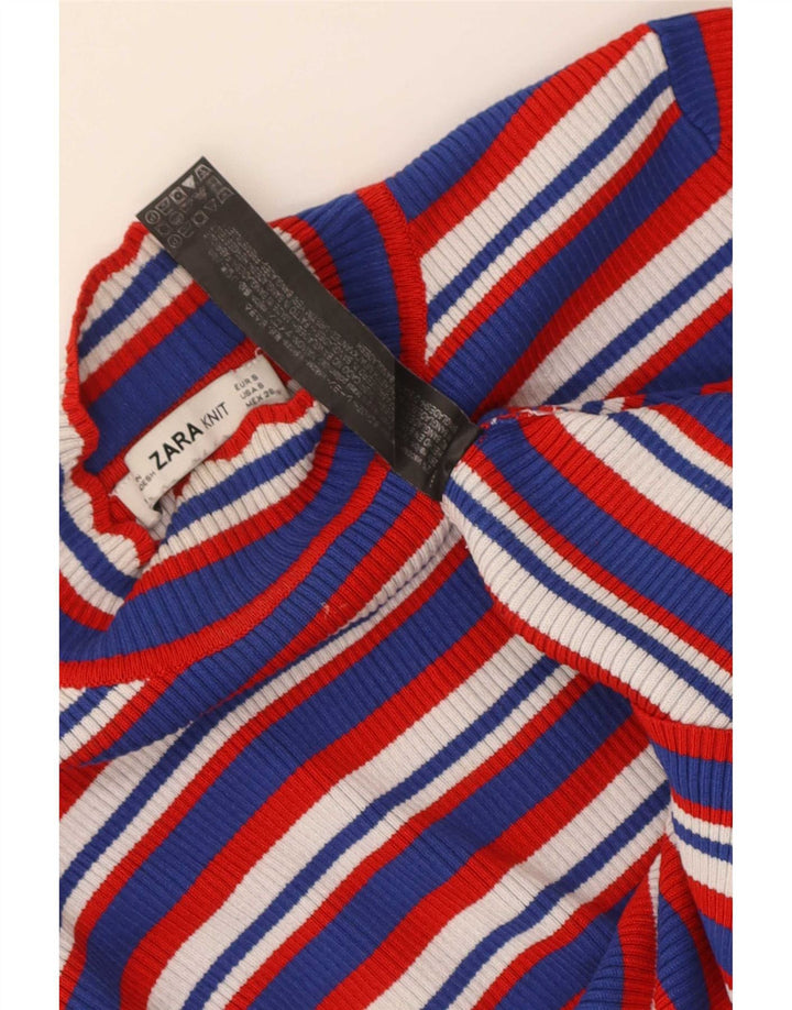Top corto da donna Zara a maniche lunghe UK 8 piccolo in viscosa a righe multicolore