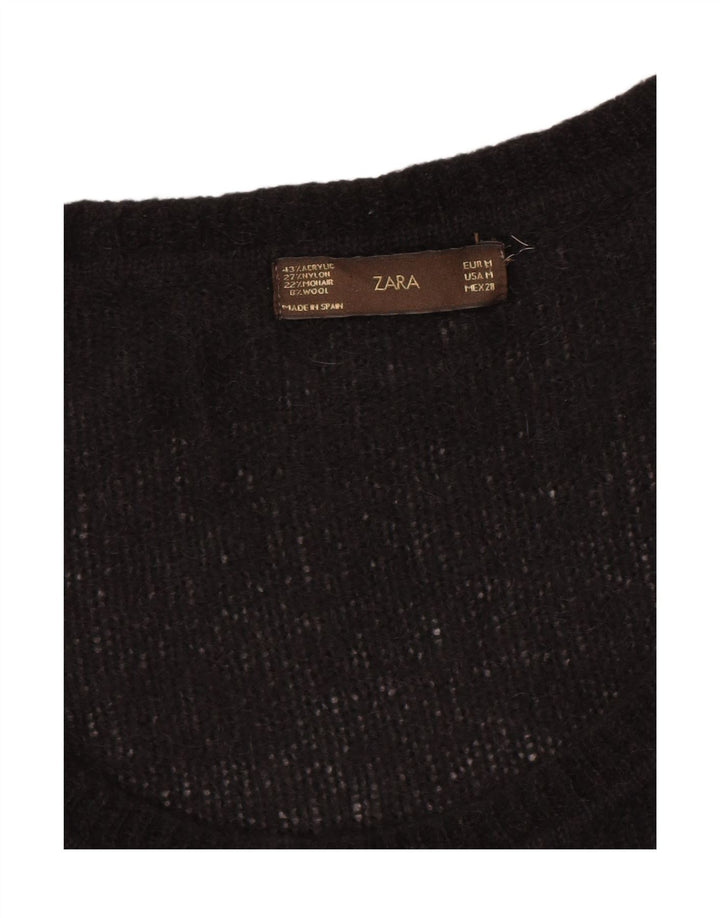 ZARA Womens Boat Neck Jumper Sweater UK 14 Medium Black Acrylic
