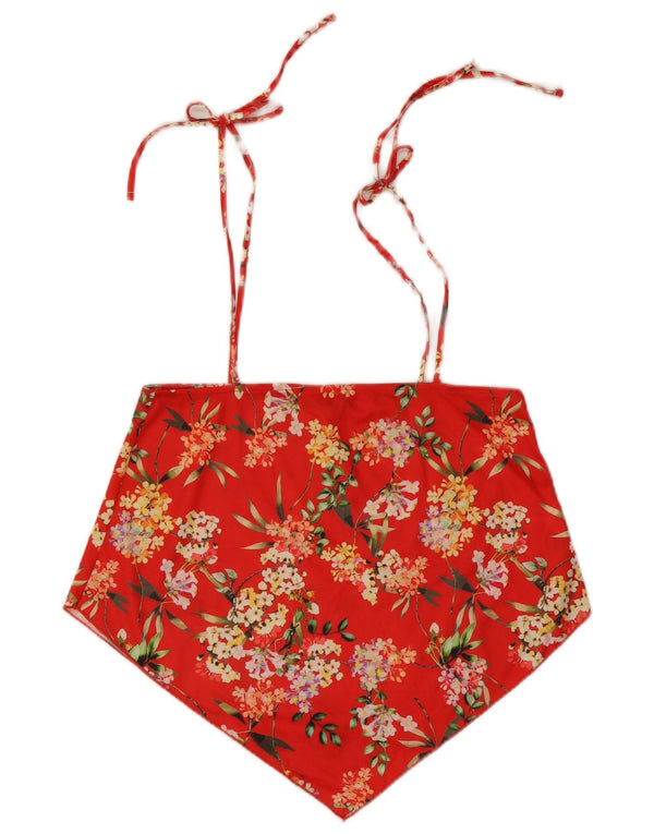 Top corto da donna Zara UK 10 piccolo poliestere floreale rosso