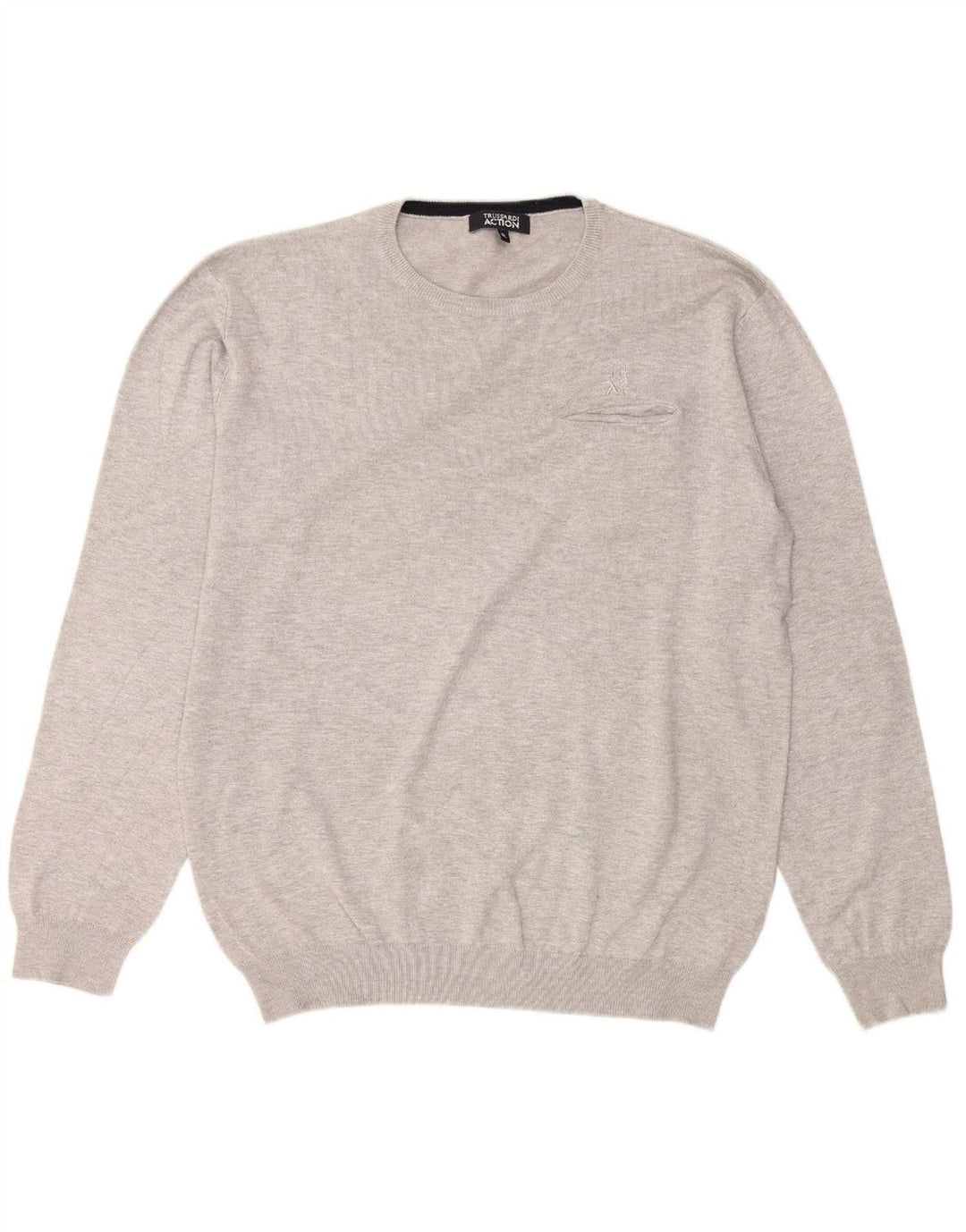 TRUSSARDI Mens Crew Neck Jumper Sweater XL Grey Viscose
