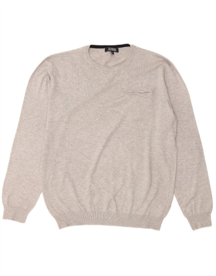 TRUSSARDI Mens Crew Neck Jumper Sweater XL Grey Viscose