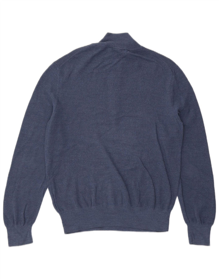 Brooks Brothers Maglione da uomo con zip sul collo, maglione grande, in lana blu