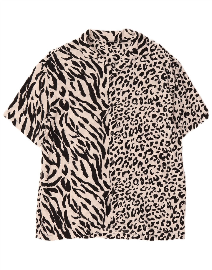 Maglia a maniche corte STWD da uomo Pull & Bear Large in viscosa bianca con stampa animalier
