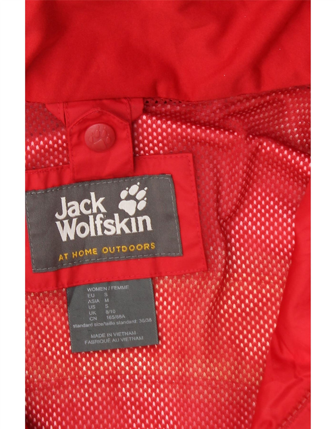 Giacca antipioggia con cappuccio da donna JACK WOLFSKIN UK 8/10 Small Rosso Poliammide