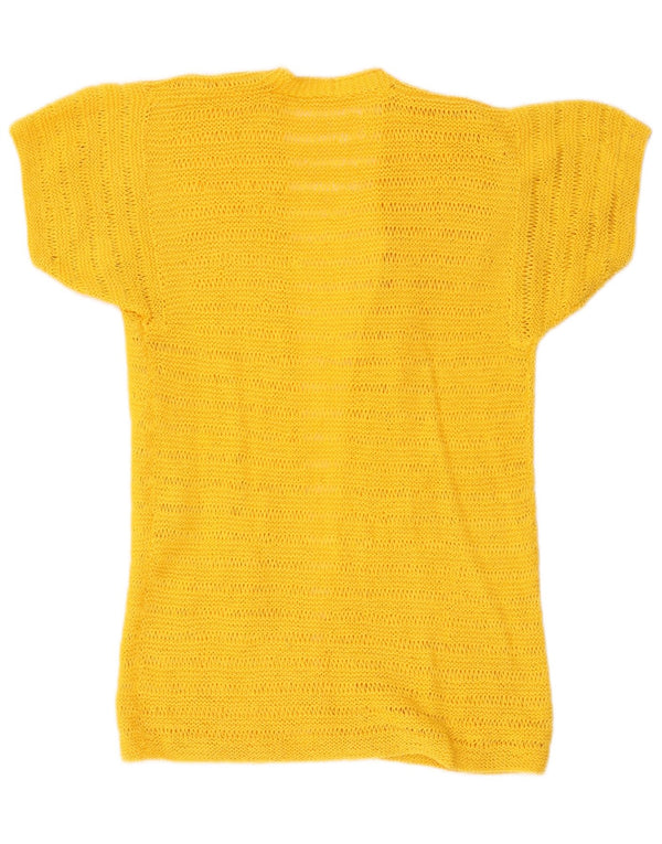 Maglione cardigan a maniche corte a maniche lunghe da donna vintage UK 8 piccolo giallo
