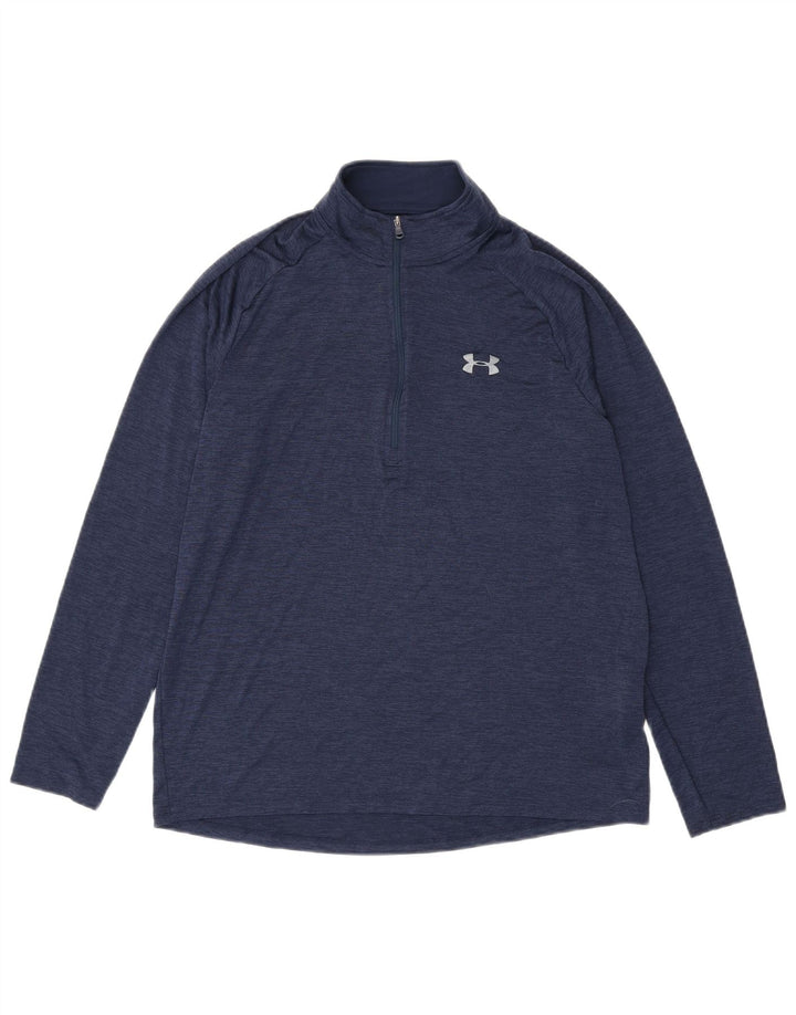 Under Armour Uomo Heat Gear Zip Collo Pullover Tuta Top Large Blu Navy