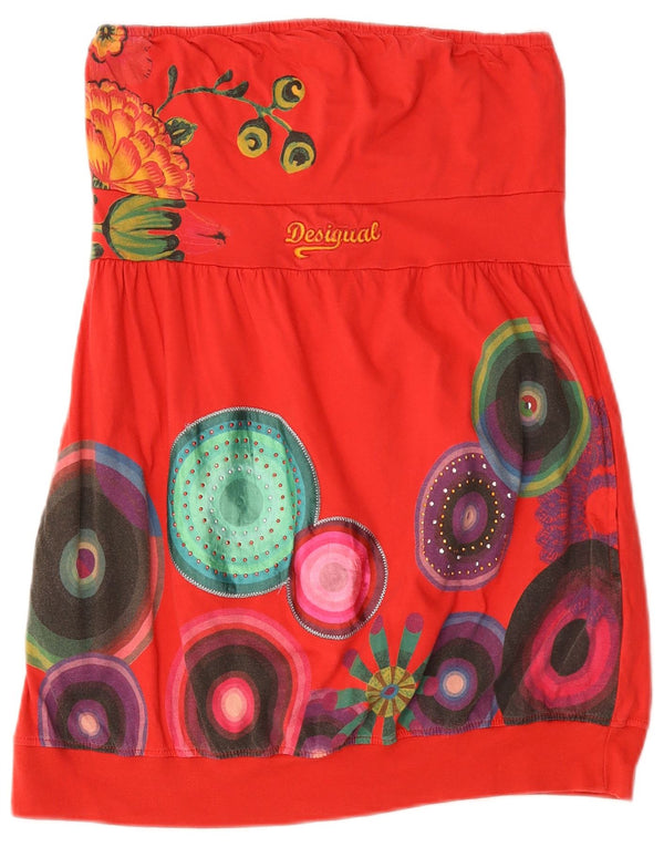 Desigual Top senza spalline da donna UK 18 XL Red Cotton Festival
