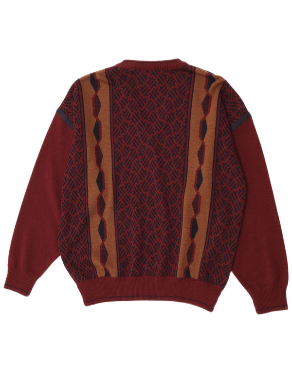 Maglione da uomo con scollo a V Pierre Sangan, grande bordeaux geometrico
