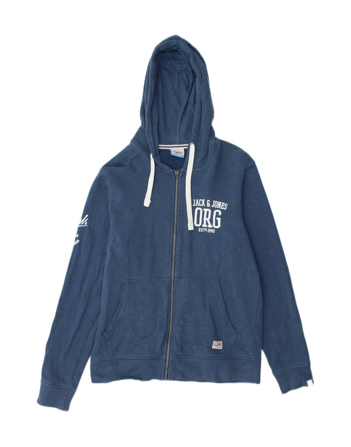 JACK & JONES Boys Graphic Zip Hoodie Sweater 13-14 Years Medium Blue