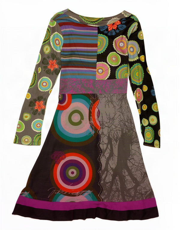 Desigual Abito da donna a trapezio con motivo astratto UK 12 medio multicolore