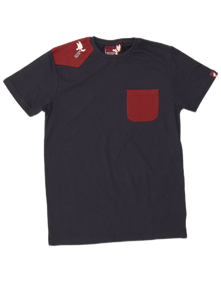 MISSING PEACE T-shirt grafica da uomo Top piccolo in cotone color block blu navy