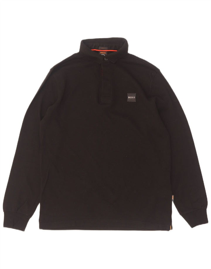 Polo Hugo Boss da uomo a maniche lunghe vestibilità regolare in cotone nero medio