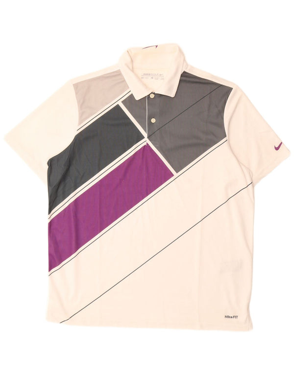 Polo Nike da uomo Dri Fit UK 42/44 Large White Colourblock Micropolifil