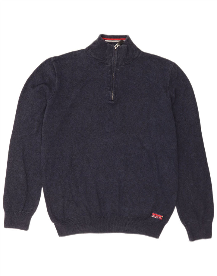 Maglione da uomo con zip e collo Superdry in cotone blu navy medio