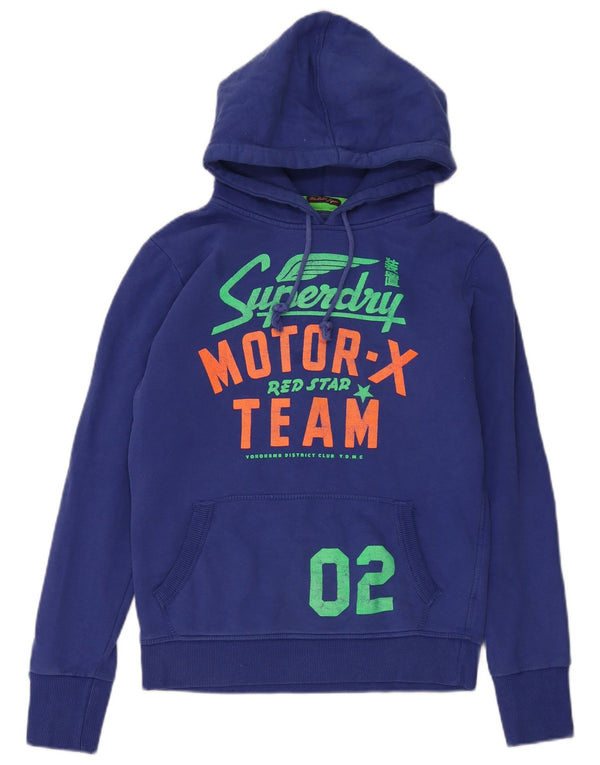 Felpa con cappuccio grafica da donna Superdry UK 16 grande cotone blu