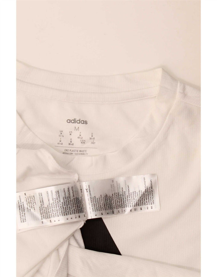 T-shirt grafica da donna Adidas Top UK 12/14 poliestere bianco medio
