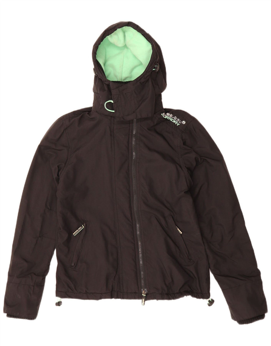 SUPERDRY Womens Windcheater Hooded Windbreaker Jacket UK 14 Medium Black