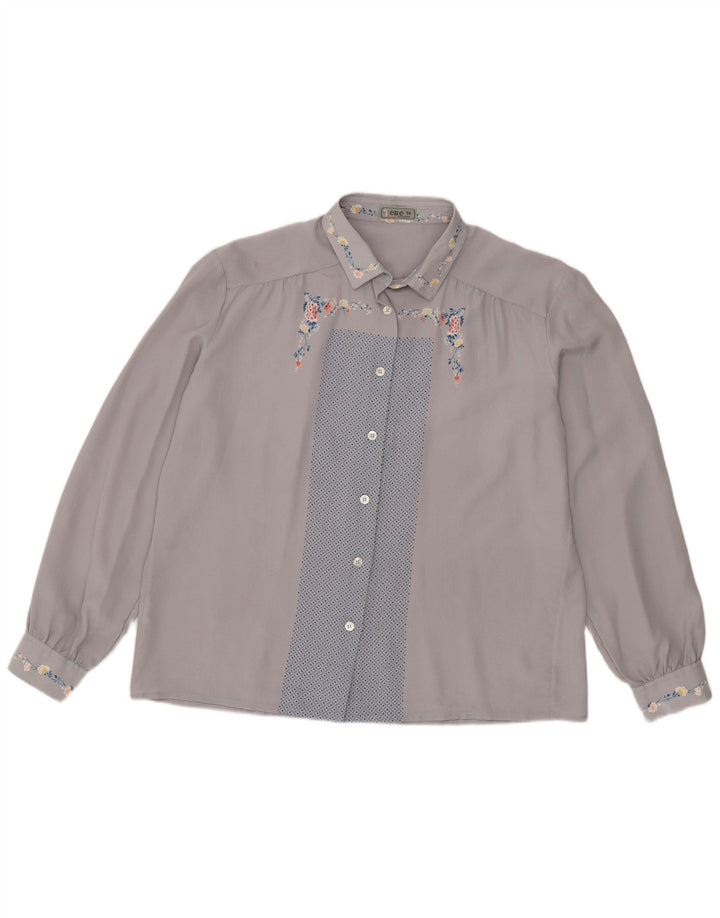 Camicetta Camicia Vintage da Donna IT 50 XL Blu Floreale