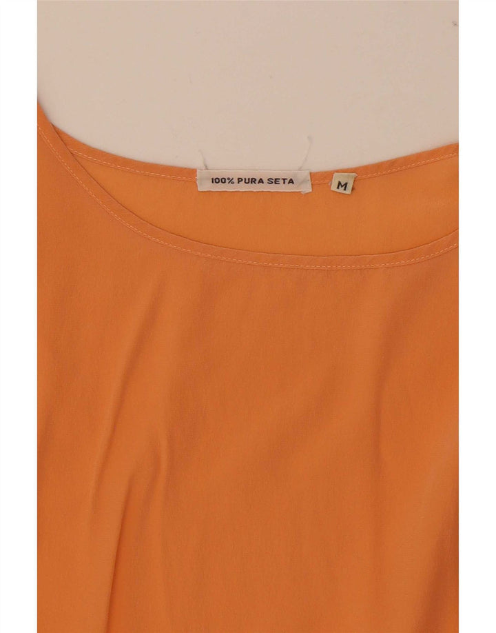 Top camicetta senza maniche vintage da donna UK 14 seta arancione media