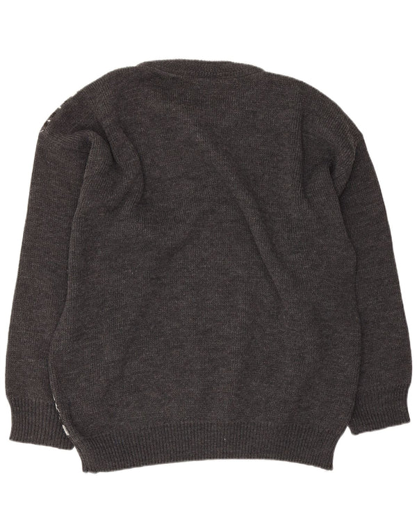 Vintage Mens Graphic Boat Neck Jumper Sweater Large Grey