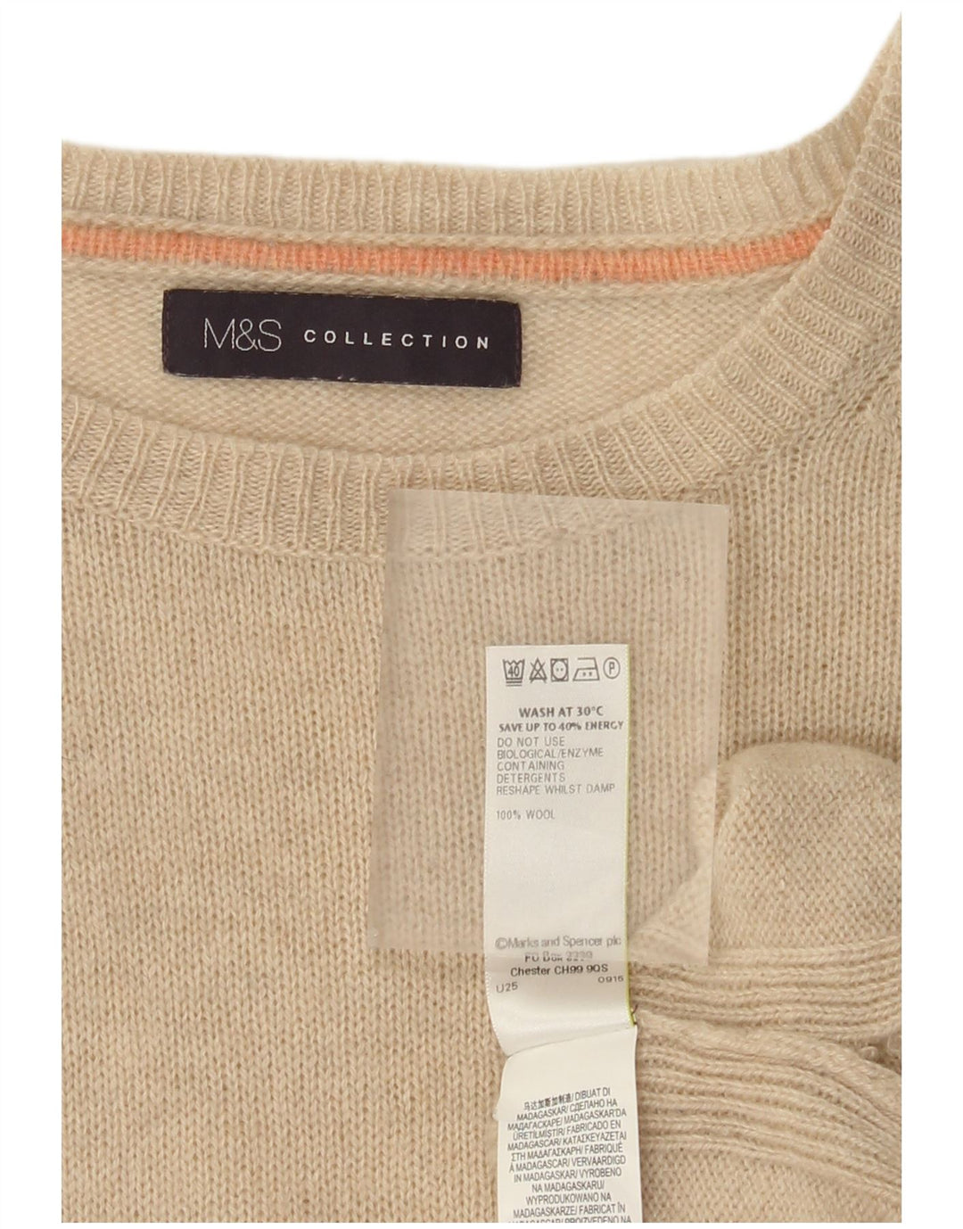 Maglione da donna Marks & Spencer con scollo a barca UK 14 Large Beige Lana