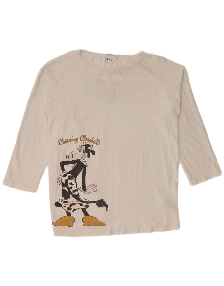Benetton Donna Disney Top con grafica oversize manica lunga UK 12 Medio Bianco