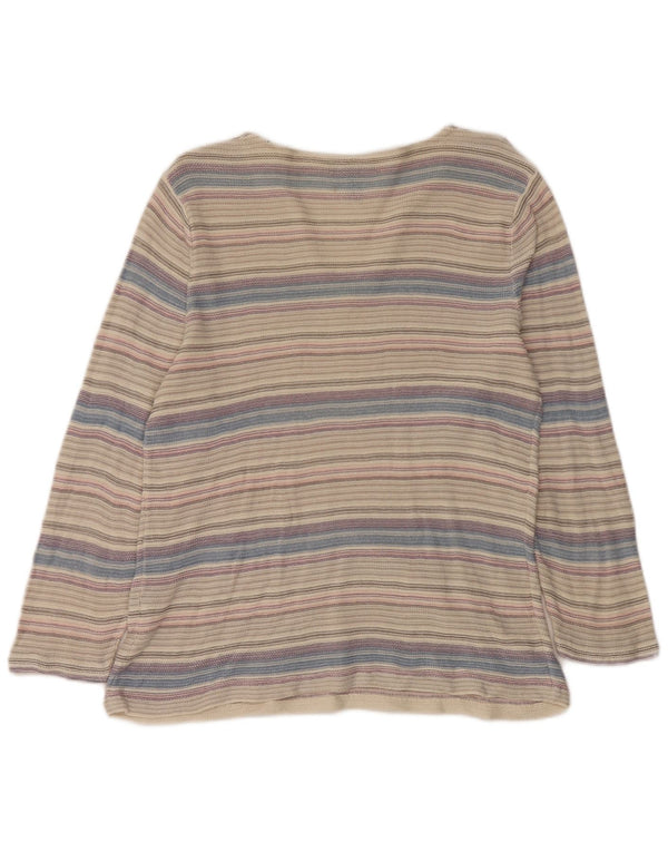 Top da donna Ralph Lauren manica 3/4 UK 14 cotone a righe grandi grigie