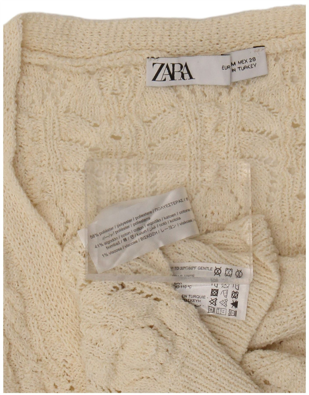 Maglione cardigan senza maniche corto da donna ZARA UK 14 Poliestere beige medio