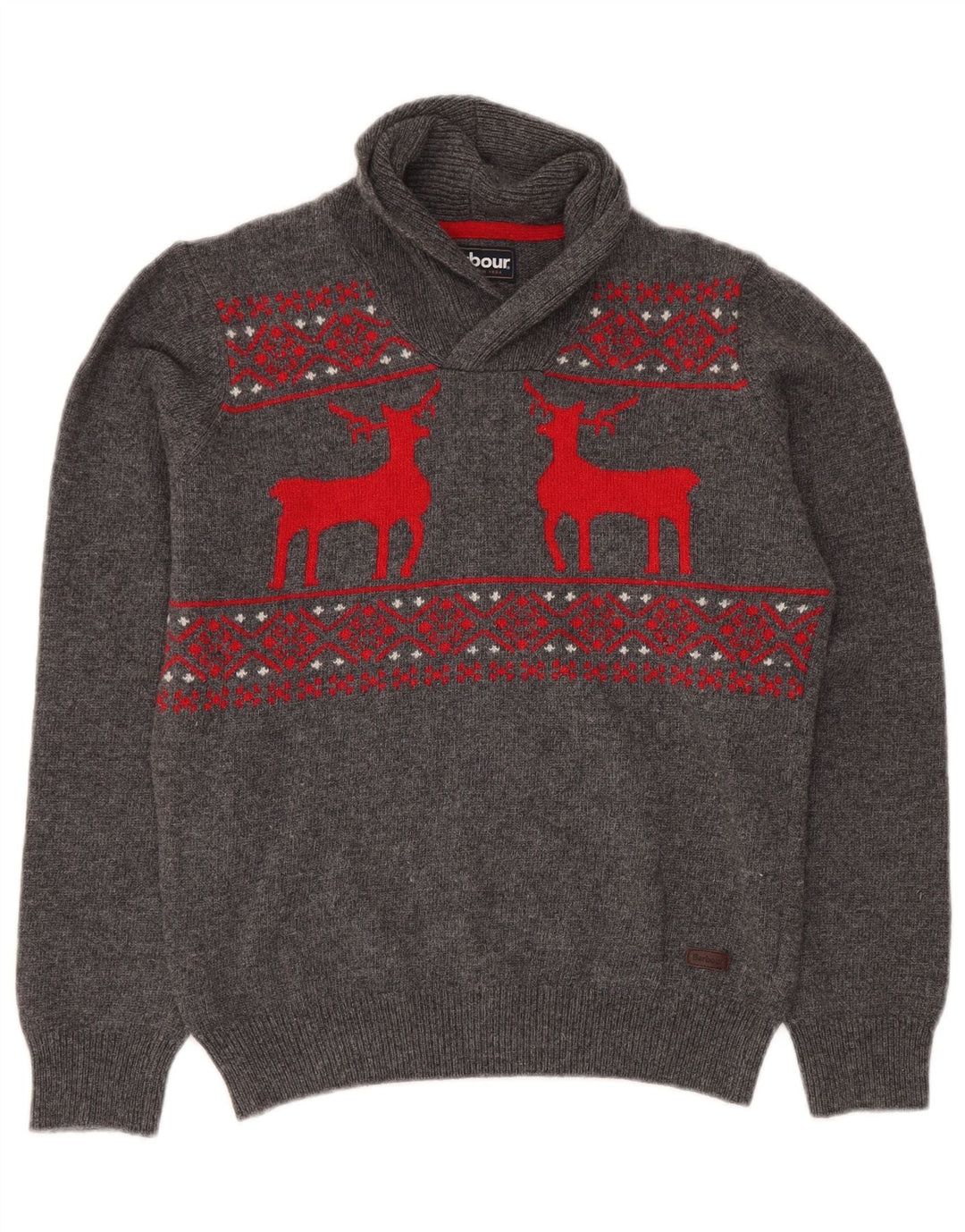 BARBOUR Maglione da bambino con collo a scialle 15-16 anni 2XL Lana Fair Isle grigia