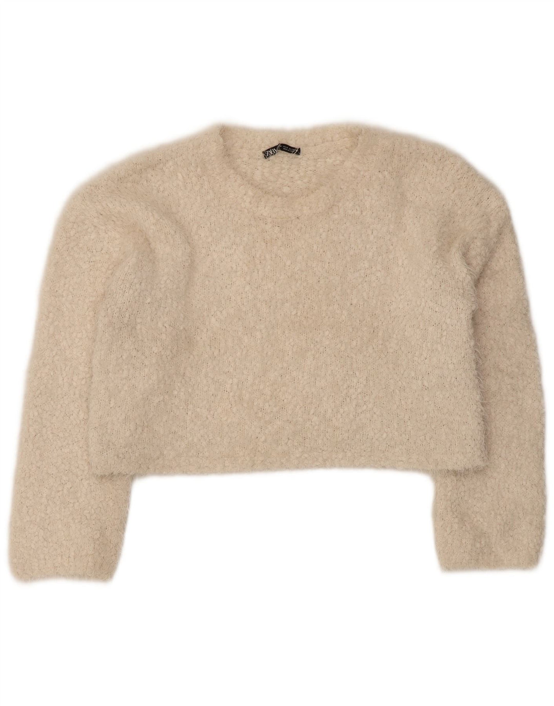 Maglione corto con scollo a barca da donna Zara UK 14 Poliestere beige medio