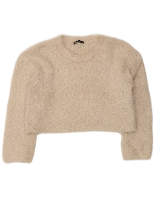 Maglione corto con scollo a barca da donna Zara UK 14 Poliestere beige medio