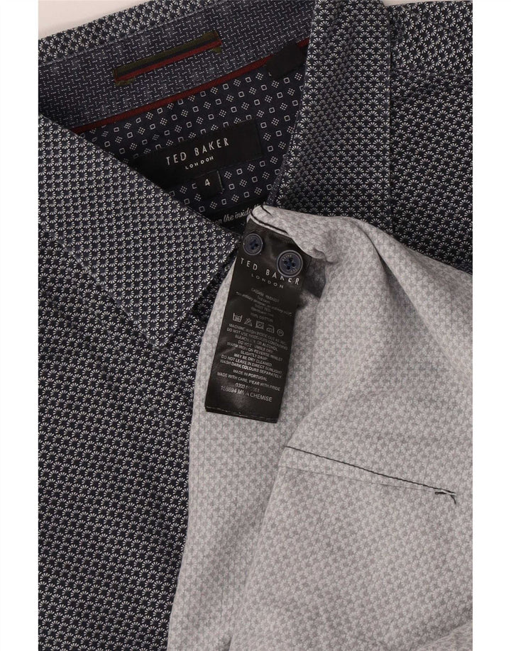 Camicia da uomo Ted Baker taglia 4 grande cotone maculato blu navy