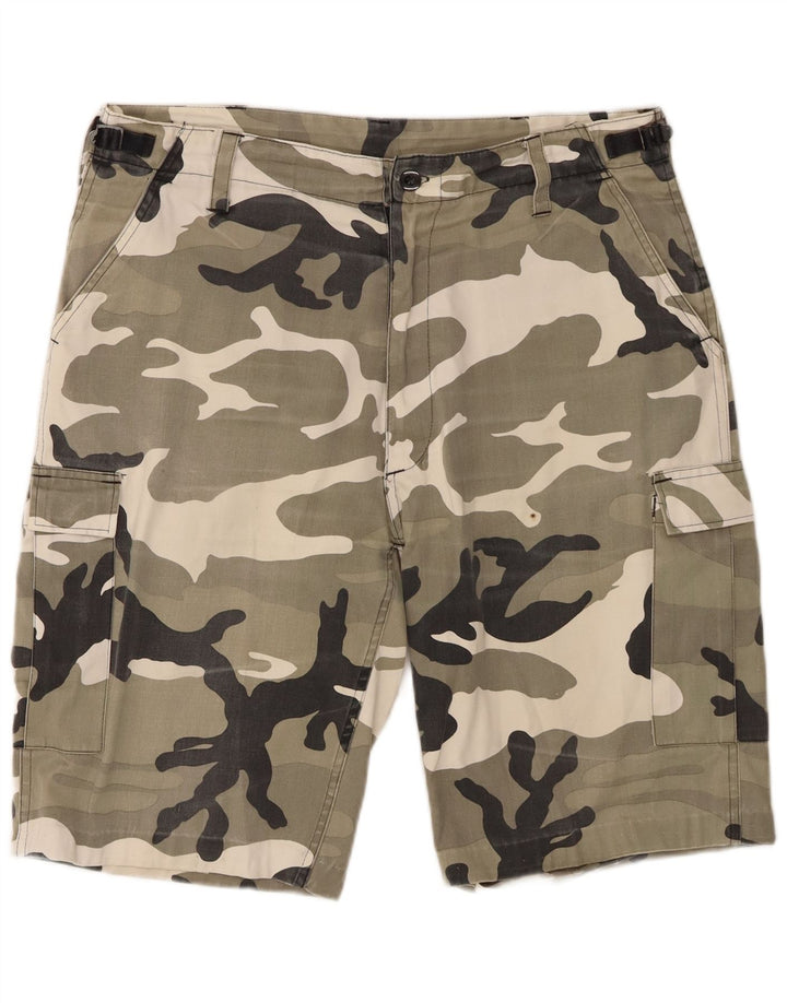 Pantaloncini cargo da uomo vintage XL W38 poliestere mimetico kaki