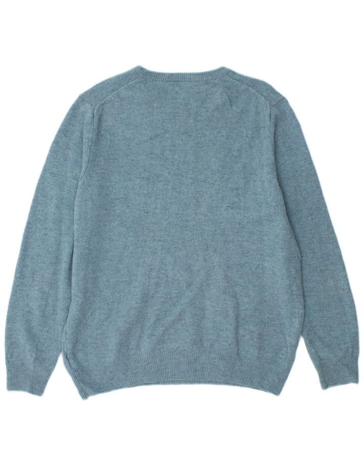 Maglione maglione girocollo da uomo Marks & Spencer grande lana vergine blu