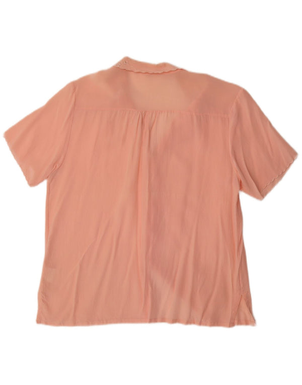 Camicetta camicia a maniche corte da donna vintage UK 14 seta rosa media