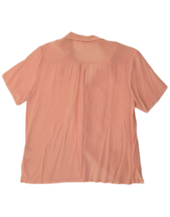 Camicetta camicia a maniche corte da donna vintage UK 14 seta rosa media