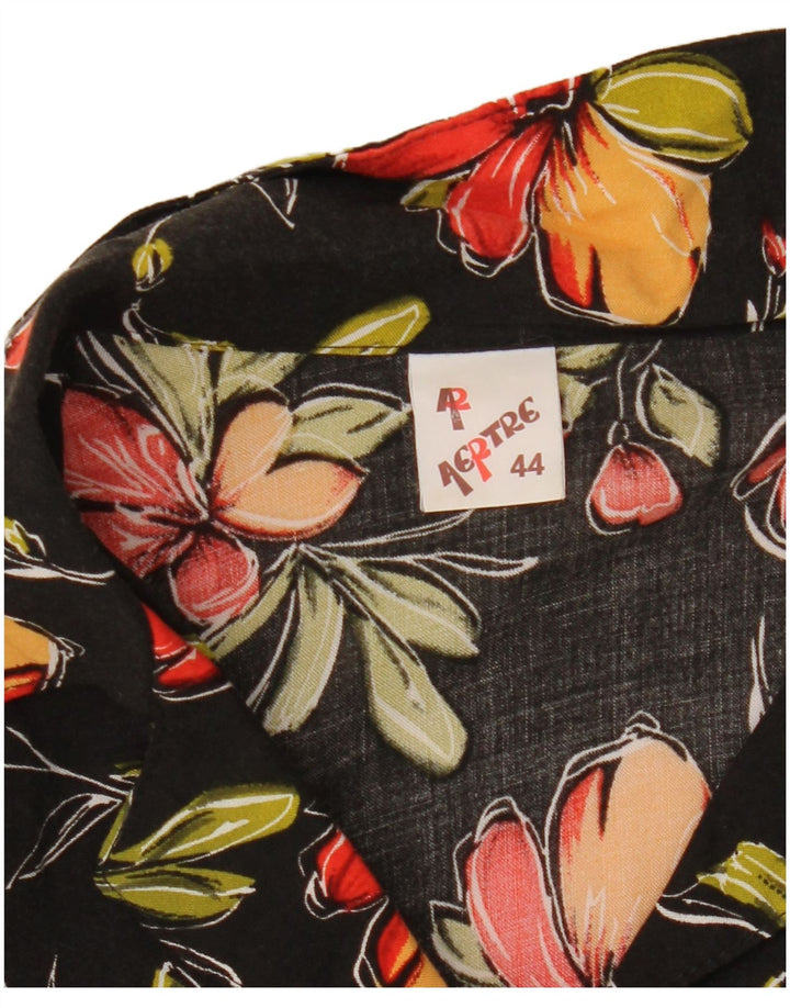Camicia vintage da donna a maniche corte IT 44 medio nero floreale