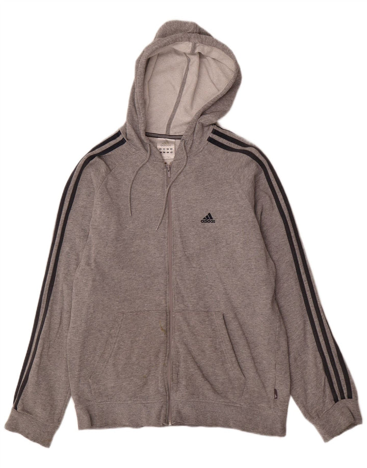 Maglione con cappuccio e zip da uomo ADIDAS in cotone screziato grigio medio
