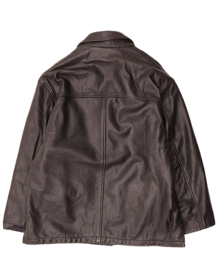 Giacca blazer in pelle vintage da uomo a 3 bottoni IT 48 in pelle nera media