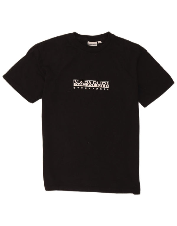 T-shirt grafica geografica da uomo Napapijri Top piccola in cotone nero