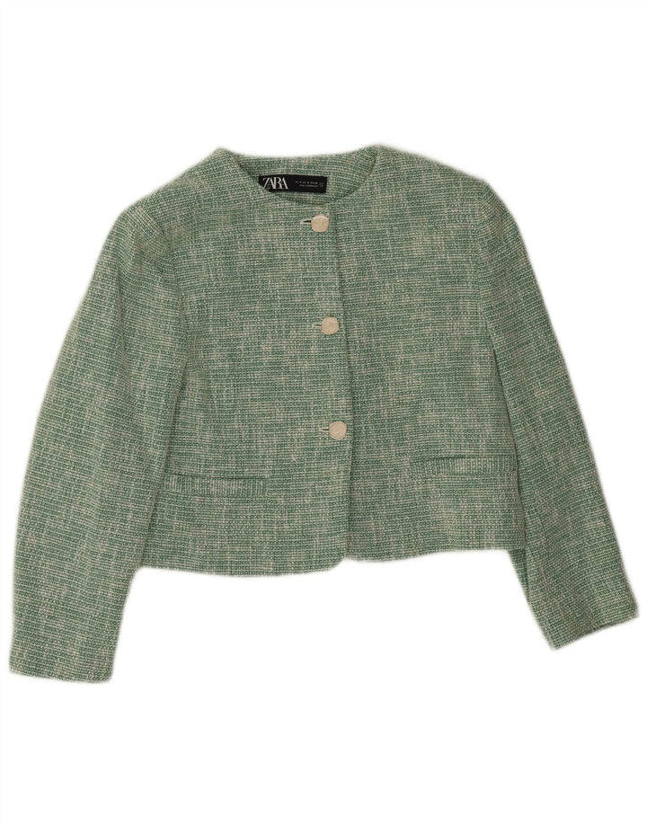 Giacca blazer corta da donna a 3 bottoni Zara UK 14 acetato verde medio